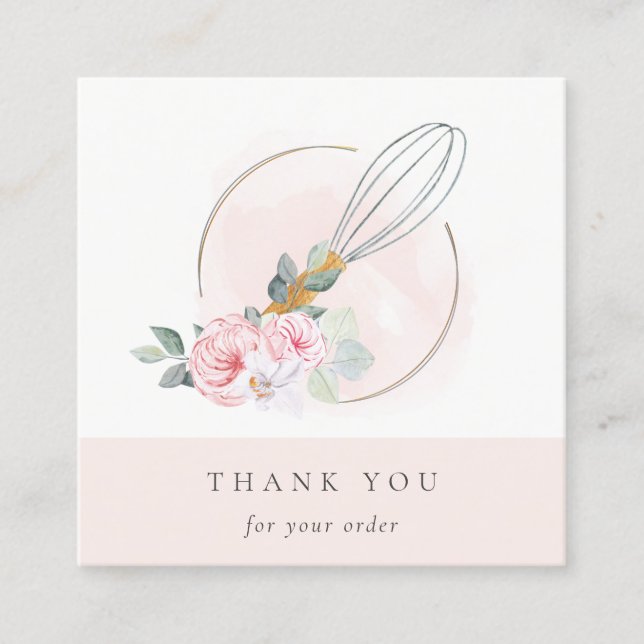 Carte De Visite Carré Bois Whisk Blush Aquarelle Flora Chef Merci (Devant)