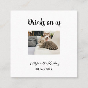Carte De Visite Carré Boissons offertes bar ouvert photo de mariage coup