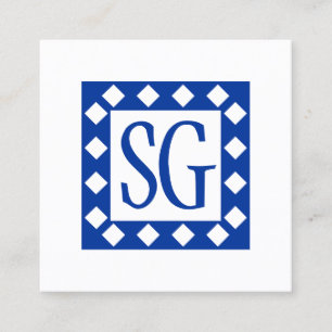 Carte De Visite Carré Boîte à diamant - Initiales - Bleu marine