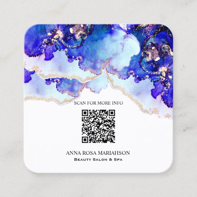 Carte De Visite Carré *~* BOLD Blue QR CODE Yummy Gold Gilded AP29 (Devant)