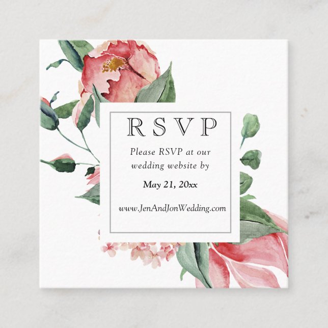Carte De Visite Carré Bold Pink Magnolia Mariage Website RSVP (Devant)