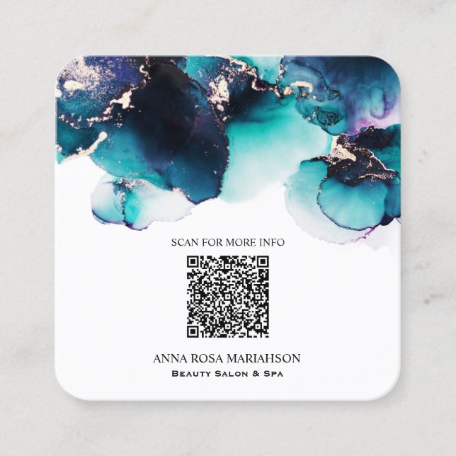 Carte De Visite Carré *~* BOLD TURQUOISE QR CODE Yummy Gold Bold AP29 (Devant)