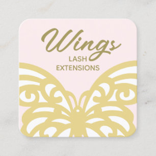 Carte De Visite Carré Bold Yellow Gold  Butterfly Pink Modern Beauty