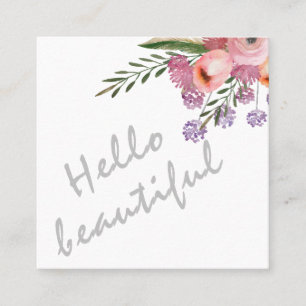 Carte De Visite Carré Bonjour belle typographie tendance boho floral