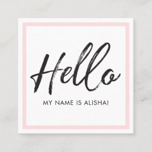 Carte De Visite Carré Bonjour Introduction Brosse Script & Cadre Rose