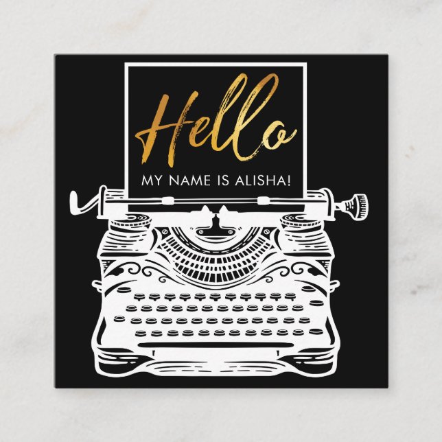 Carte De Visite Carré Bonjour Introduction Vintage machine à écrire d'an (Devant)