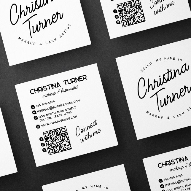 Carte De Visite Carré Bonjour Mon Nom Est Blanc Noir (Créateur téléchargé)