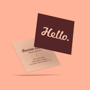 Carte De Visite Carré Bonjour Salut Rouge & Rose Décontracté Typographie
