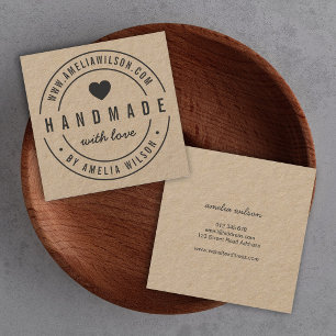 Carte De Visite Carré Bordure ronde Téméraire fait main avec coeur d'a