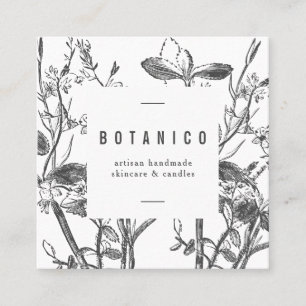 Carte De Visite Carré Botanique Gris Blanc Floral Simple Classique Carré