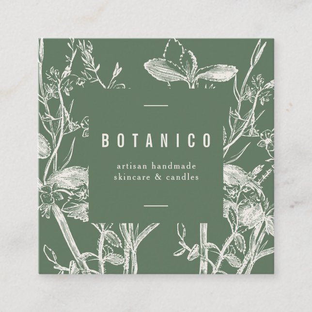 Carte De Visite Carré Botanique Sage Vert Floral Simple Classic Carré (Devant)
