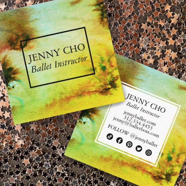 Carte De Visite Carré Boucles et éclaboussures Aquarelle couleur Abstrai (Créateur téléchargé)