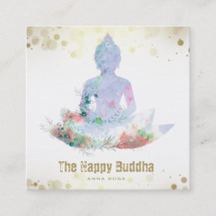 Carte De Visite Carré *~* Bouddha Lotus AP33 Aquarelle botanique QR