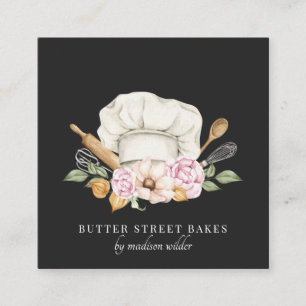 Carte De Visite Carré Boulangerie à aquarelle Chef Baker Outils