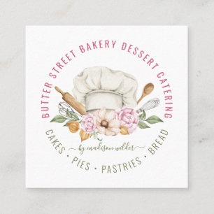Carte De Visite Carré Boulangerie Baker Pâtisserie Chef Aquarelle Cuisin