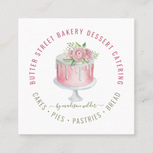 Carte De Visite Carré Boulangerie Baker Pâtisserie Chef Aquarelle Cuisin
