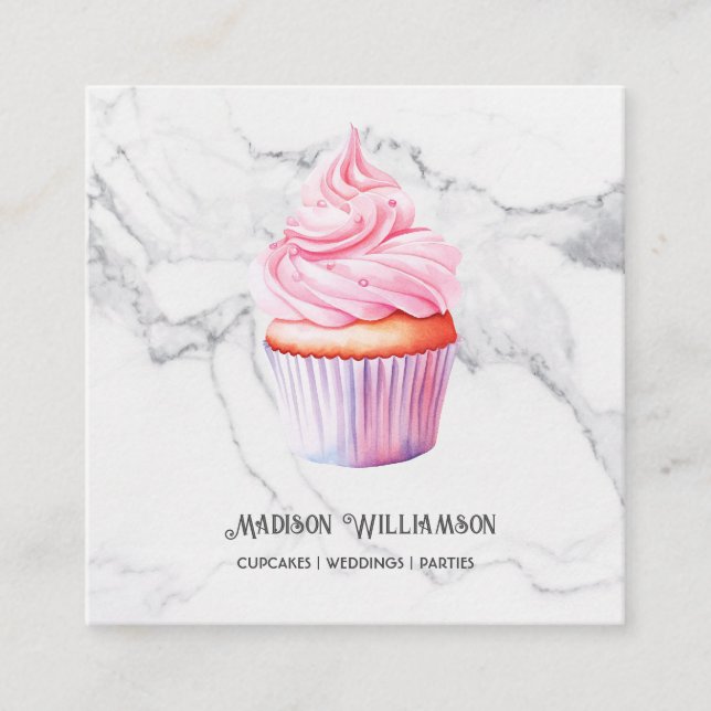 Carte De Visite Carré Boulangerie Cupcake | Baker Chef Marbre OU Code (Devant)