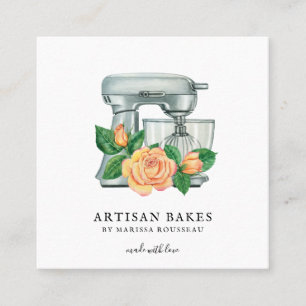 Carte De Visite Carré Boulangerie de mélange d'aquarelle florale Baker