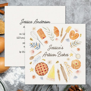 Carte De Visite Carré Boulangerie de pâtisserie à l'aquarelle personnali
