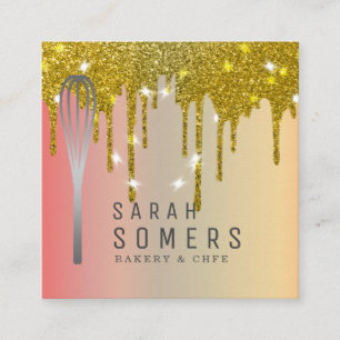 Carte De Visite Carré Boulangerie de Whisk Parties scintillant Gold mode