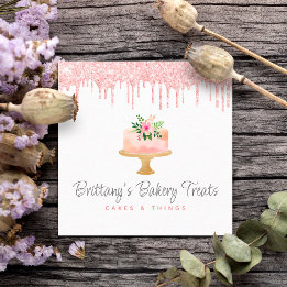 Carte De Visite Carré Boulangerie Gâteau Blush Parties scintillant Rose 