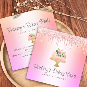 Carte De Visite Carré Boulangerie Gâteau Blush Rose Parties scintillant 