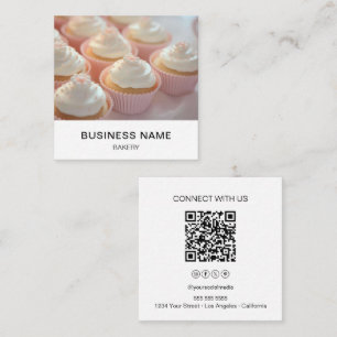 Carte De Visite Carré Boulangerie moderne Photo QR Les icônes des médias