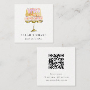 Carte De Visite Carré Boulangerie Pastel Coloré Aquarelle Boulangerie QR