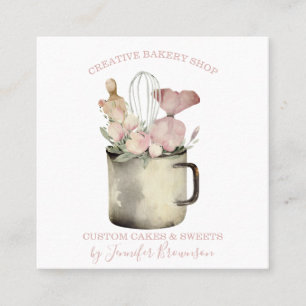 Carte De Visite Carré Boulangerie Pâtisserie Café Chef Boho chic floral