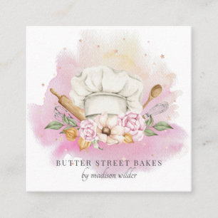Carte De Visite Carré boulangerie pâtisserie Chef Aquarelle boulangerie