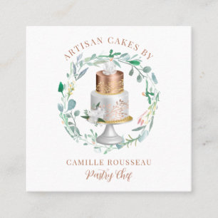 Carte De Visite Carré boulangerie pâtisserie Chef Baker Rose Gold Cake