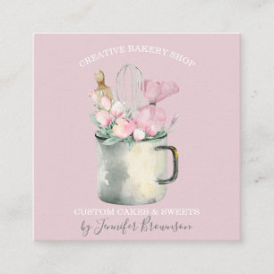 Carte De Visite Carré Boulangerie Pâtisserie Chef Boho rose floral