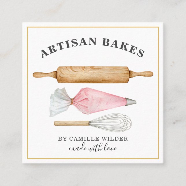 Carte De Visite Carré boulangerie pâtisserie Chef boulangerie Outils Car (Devant)