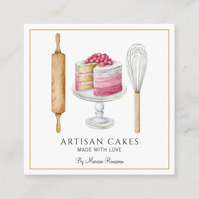Carte De Visite Carré Boulangerie Pâtisserie Chef Cuisinier Cuisine Uste (Devant)