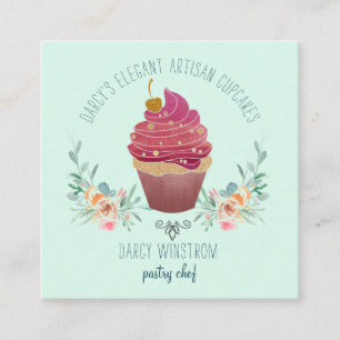 Carte De Visite Carré Boulangerie pâtisserie Chef Élégant Cupcake Baker 