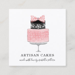 Carte De Visite Carré boulangerie pâtisserie Chef Pink Black Cake