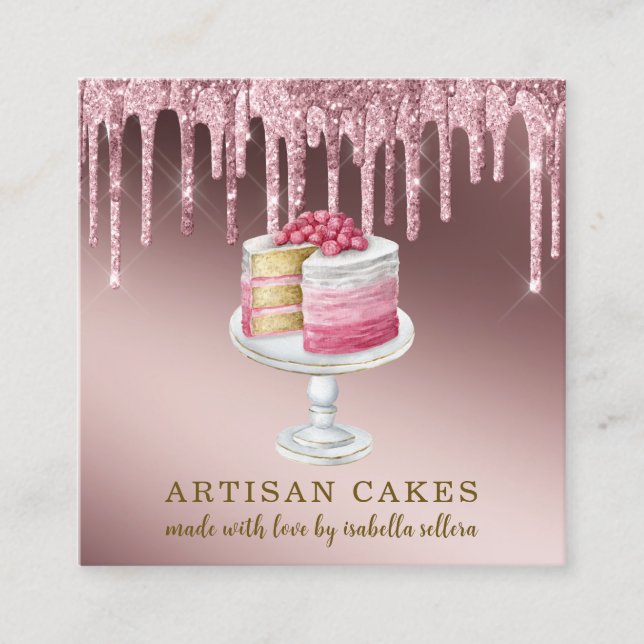 Carte De Visite Carré Boulangerie Pâtisserie Chef Rose Gold Parties scin (Devant)