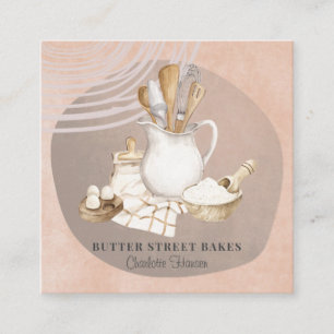 Carte De Visite Carré Boulangerie Pâtisserie Chef Ustensiles Ingrédients