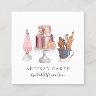 Carte De Visite Carré boulangerie pâtisserie fabricant aquarelle ustensi