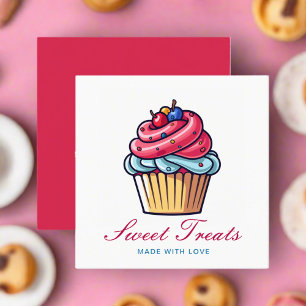 Carte De Visite Carré Boulangerie Viennoiseries Cupcake Dessert Pink & W