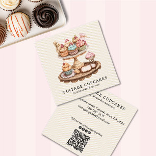 Carte De Visite Carré Boulangerie vintage Cupcake