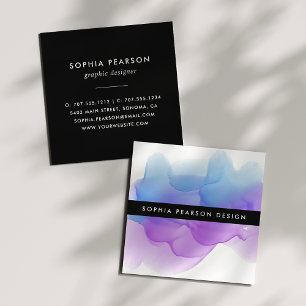 Carte De Visite Carré Boulot d'aquarelle Indigo moderne