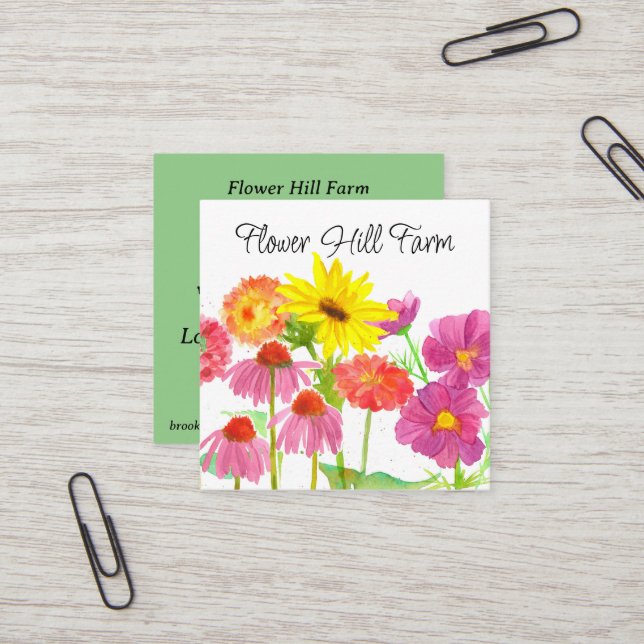 Carte De Visite Carré Bouquet de ferme à fleurs coupées fraîches (Devant/Arrière en situation)