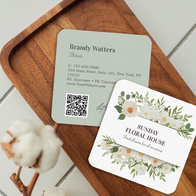 Carte De Visite Carré Bouquet de feuillage de fleurs Feminine (Flower Foliage Bouquet Feminine Square Business Card)
