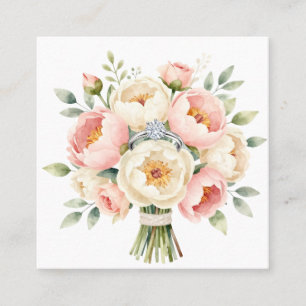 Carte De Visite Carré Bouquet de pivoines romantique avec bague en diama