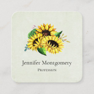 Carte De Visite Carré Bouquet de tournesol jaune en aquarelle