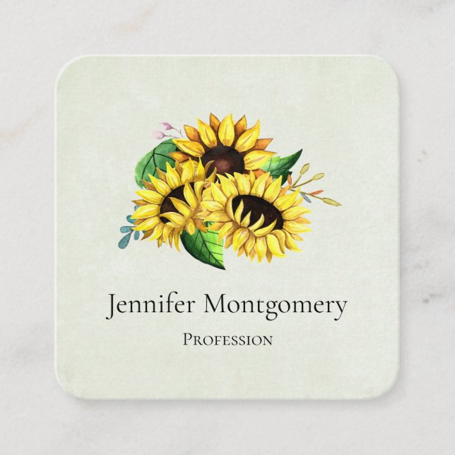 Carte De Visite Carré Bouquet de tournesol jaune en aquarelle (Devant)