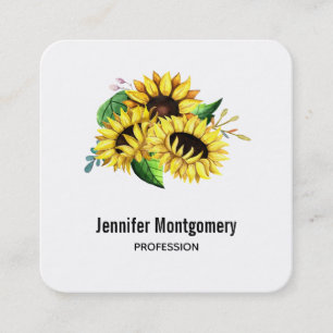 Carte De Visite Carré Bouquet de tournesol jaune en aquarelle