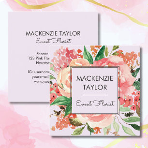 Carte De Visite Carré Bouquet Floral de Fleurs Rose Tendre