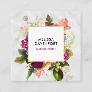 Carte De Visite Carré Bouquet floral rose et blanc moderne